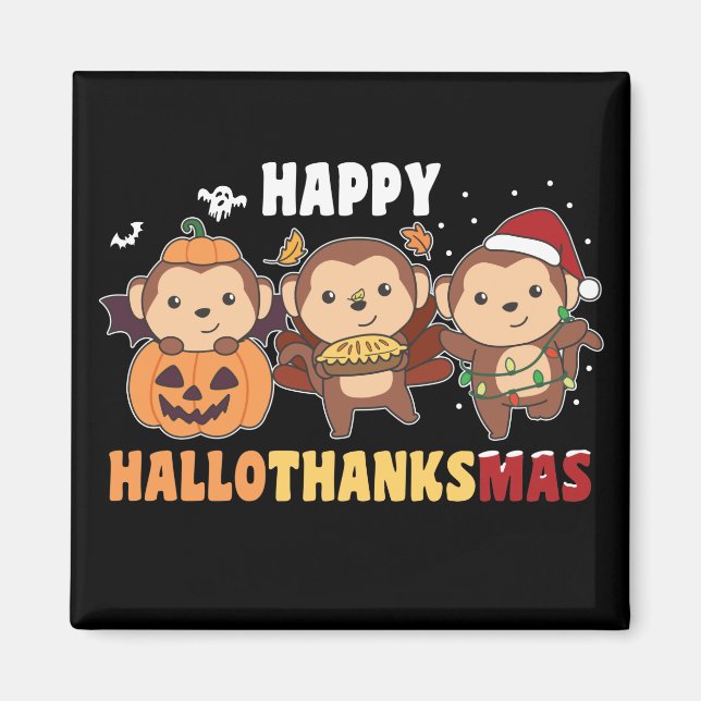 Imã Feliz Hallothanksmas Macacos Macacos de Natal Magn (Frente)