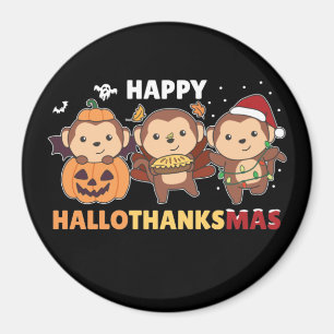 Imã Feliz Hallothanksmas Macacos Macacos de Natal Magn
