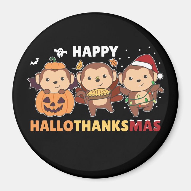 Imã Feliz Hallothanksmas Macacos Macacos de Natal Magn (Frente)