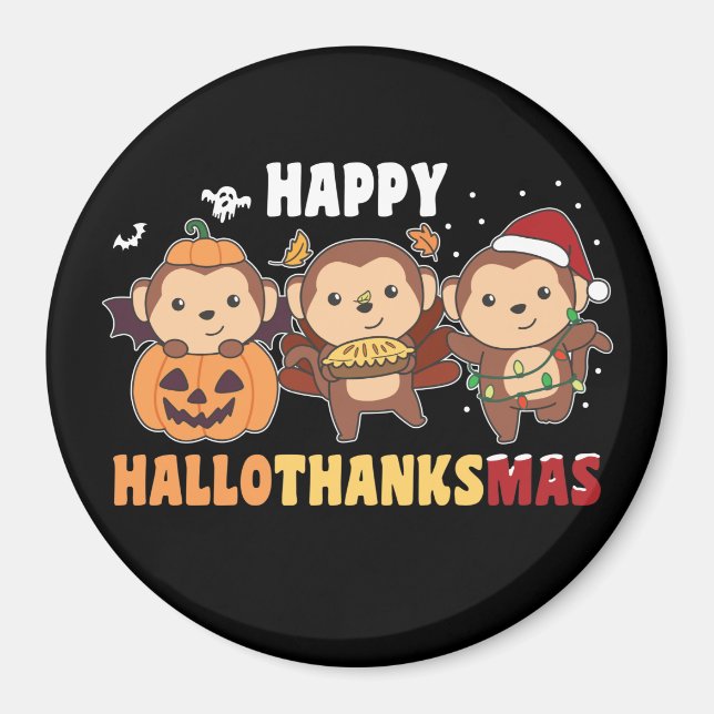 Imã Feliz Hallothanksmas Macacos Macacos de Natal Magn (Frente)