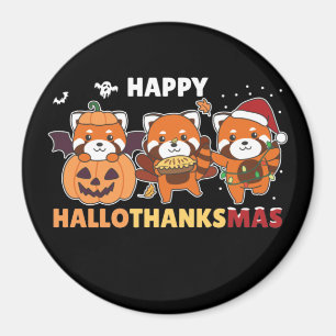 Imã Feliz Hallothanksmas Pandas Natal Red Panda Mães