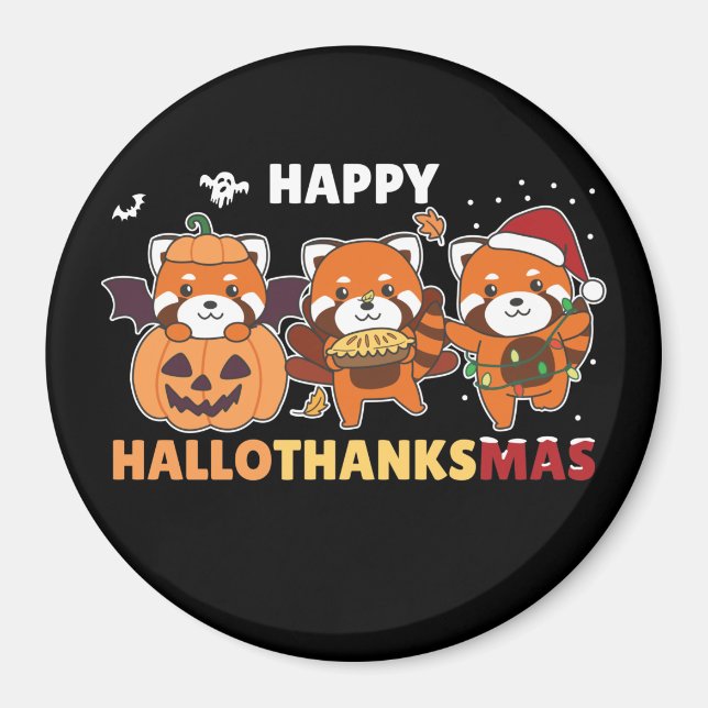 Imã Feliz Hallothanksmas Pandas Natal Red Panda Mães (Frente)