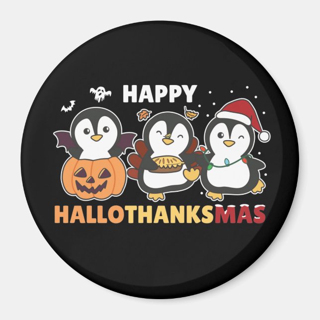 Imã Feliz Hallothanksmas Penguins Mães de Natal (Frente)