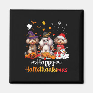 Imã Feliz Hallothanksmas Poodle Dog Halloween Christma
