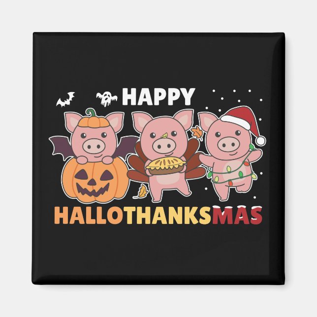Imã Feliz Hallothanksmas Porcos de Natal (Frente)