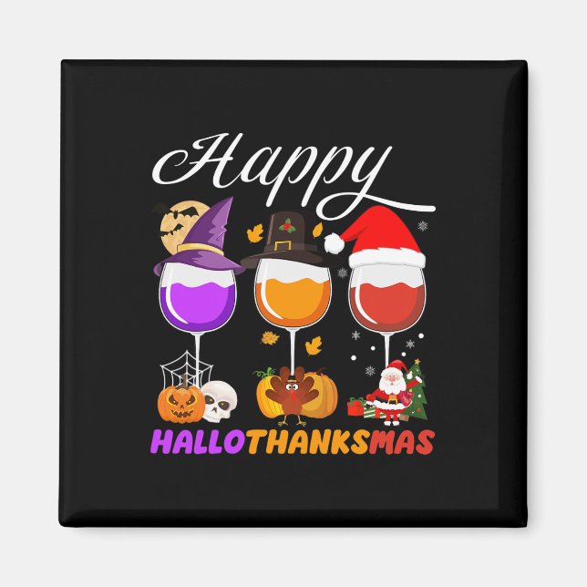 Imã Feliz Hallothanksmas Wine Glass Halloween Thanksgi (Frente)