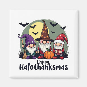 Imã Feliz Hallothanksmas Xmas Halloween Gnomos