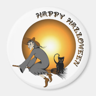 Imã Feliz Halloween Black Cat and Witch