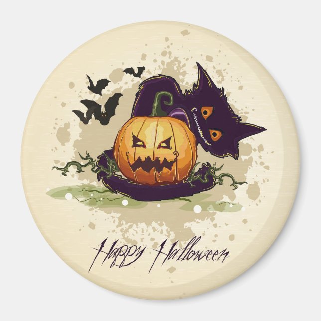 Imã Feliz Halloween Black Cat e Jack (Frente)