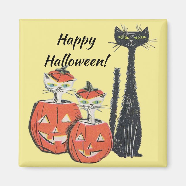 Imã Feliz Halloween Black Cats Pumpkins (Frente)