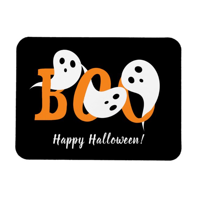 Ímã Feliz Halloween Boo Fantasmas Negros (Horizontal)