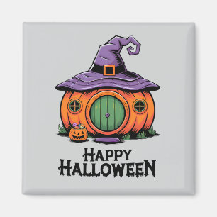 Imã Feliz Halloween Casa de Abóbora e Chapéu de Bruxa
