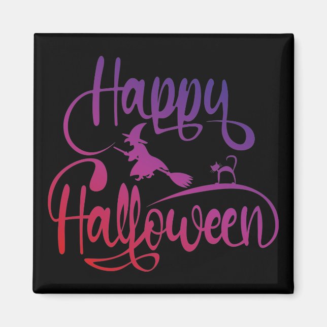 Imã Feliz Halloween gradient voando feiticeiro (Frente)