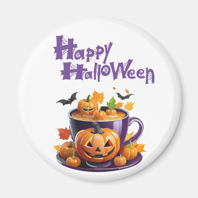 Imã Feliz Halloween Jack-O-Lantern Brew Cup (Frente)
