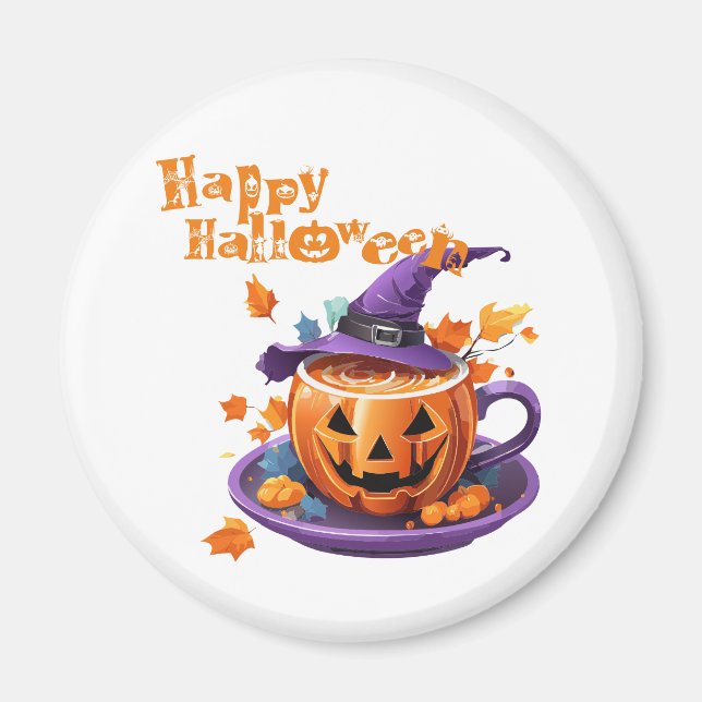 Imã Feliz Halloween Jack-O-Lantern Brew Cup (Frente)