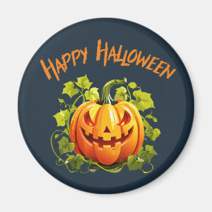 Imã Feliz Halloween Jack-O-Lantern Na Videira
