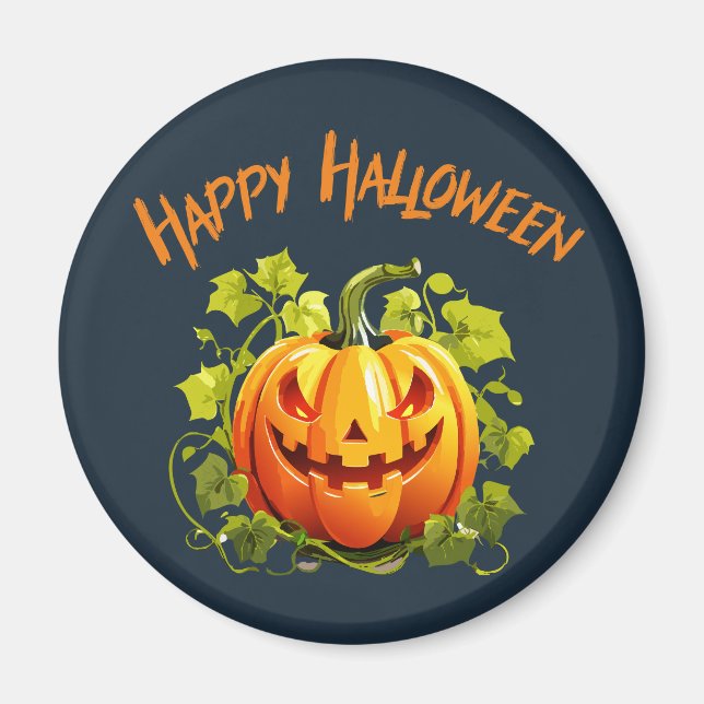 Imã Feliz Halloween Jack-O-Lanterna Na Vinha (Frente)