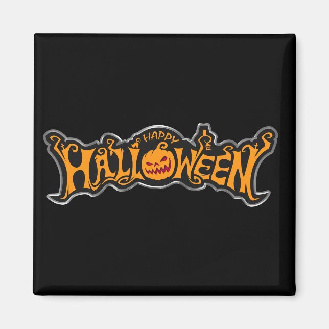 Imã Feliz Halloween Olho de Rubi Abóbora Moldura Prata (Frente)