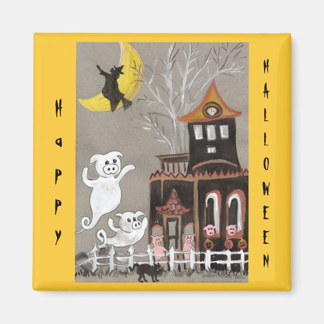 Imã Feliz Halloween Pig Ghosts (Frente)