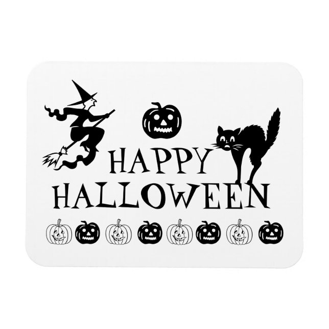 Ímã Feliz Halloween preto branco assustador (Horizontal)