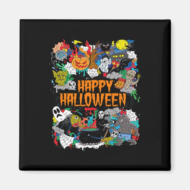 Imã Feliz Halloween Spooky Retro (Frente)