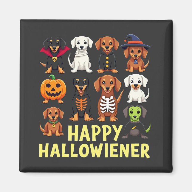 Imã Feliz Hallowiener Spooky Halloween Dog Weiner (Frente)