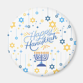 Imã Feliz Hanukkah Azul e Dourado