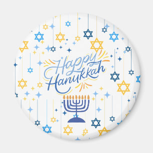 Imã Feliz Hanukkah Azul e Dourado