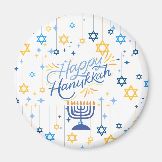 Imã Feliz Hanukkah Azul e Dourado (Frente)