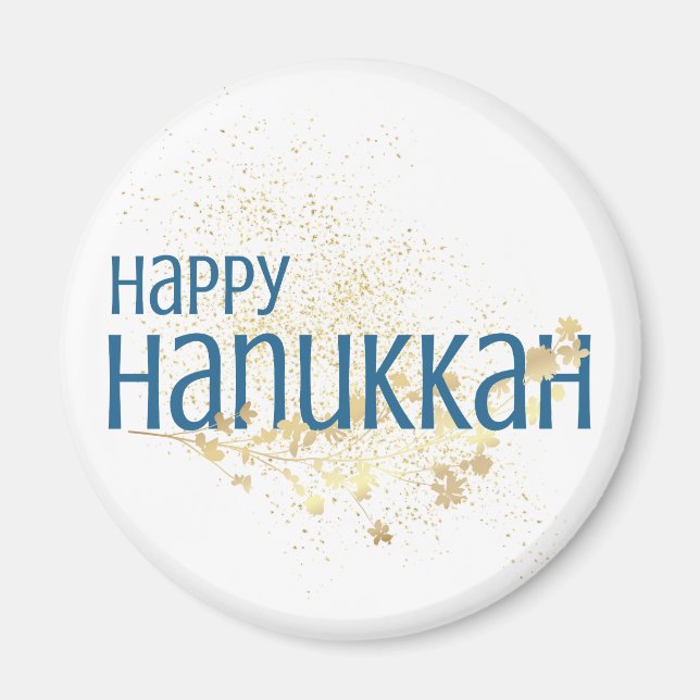 Imã Feliz Hanukkah (com folhagem Dourada) (Frente)