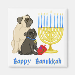 Imã Feliz Hanukkah Pug e Menorah Magnets