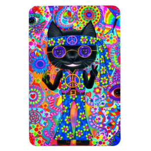 Ímã Feliz Hippie Cat Óculos escuros Sinal de paz Flor