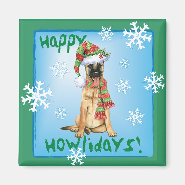 Imã Feliz Howlidays em Malinois Belga (Frente)