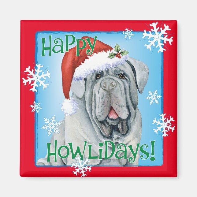 Imã Feliz Howlidays Magnet napolitano Mastiff (Frente)