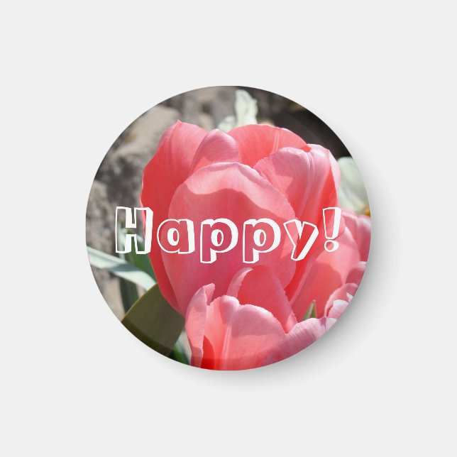 Imã Feliz! ímãs Tulipas Rosa Flores Felicidade (Frente)