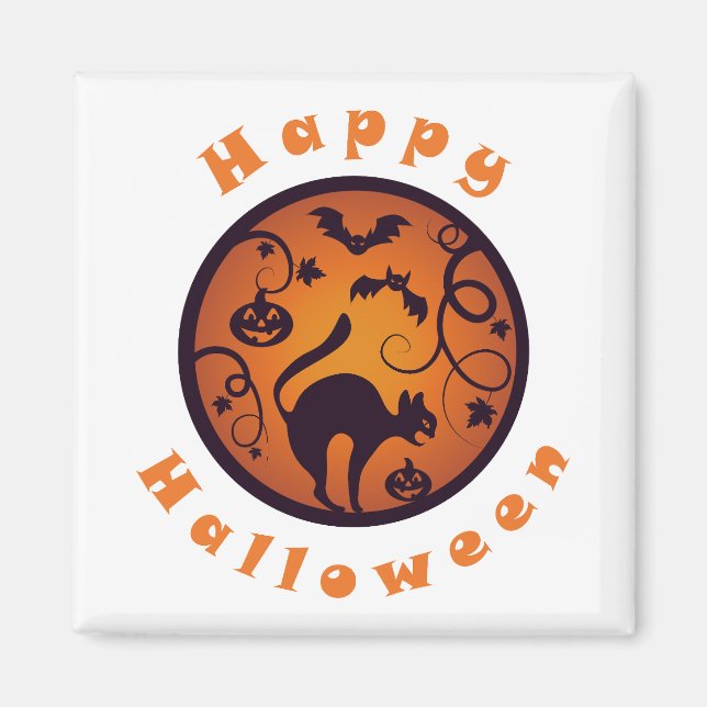 Imã Feliz lanterna do Halloween aranhas e morcegos neg (Frente)