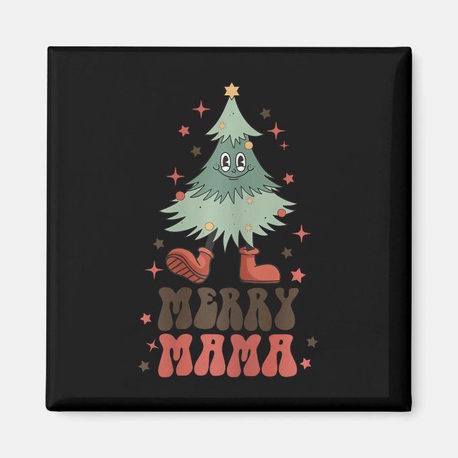 Imã Feliz Mama Retrora Árvore de Natal Rosto Matchi (Frente)