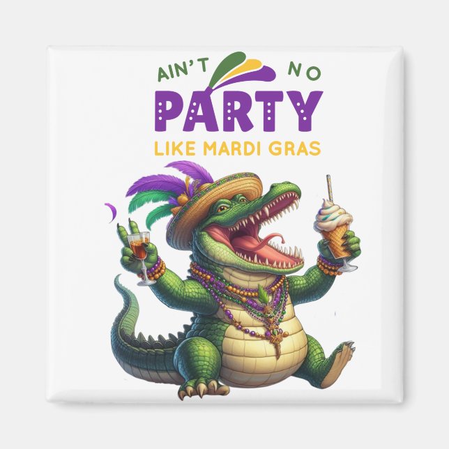 Imã Feliz Mardi Gras Alligator (Frente)