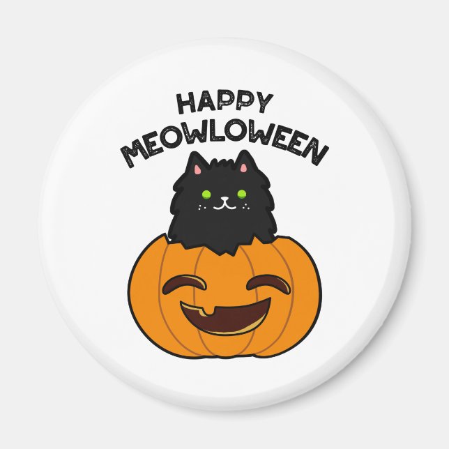 Imã Feliz Meowloween Dia de as Bruxas engraçado Black  (Frente)