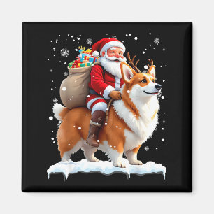 Imã Feliz Natal 2025 Papai Noel Montando Corgi Cachorr