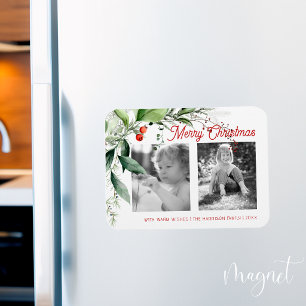 Ímã Feliz Natal 2 Fotos Aguarela Folhagens
