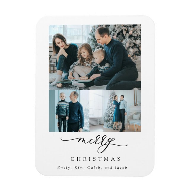 Ímã Feliz Natal 3 Foto Collage Modern Chic (Vertical)