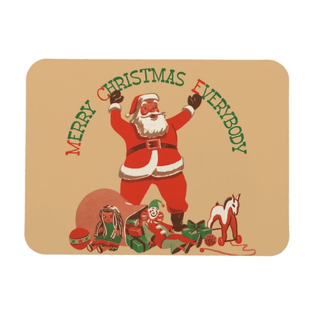 Ímã Feliz Natal a todos! Vintage Santa Claus (Horizontal)