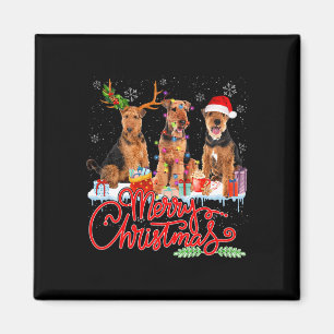 Imã Feliz Natal Airedale Terrier Papais noeis Reindeer