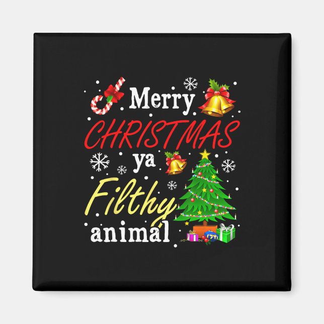 Imã Feliz Natal Animal Sujo Ya Engraçado Família Xmas (Frente)