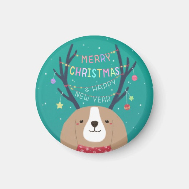 Imã Feliz Natal: Arte da Ilustração do Beagle (Frente)
