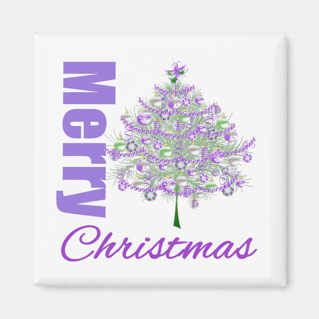 Imã Feliz Natal Árvore de Natal de Tema Roxo (Frente)