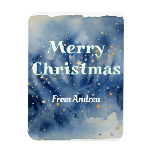 Ímã feliz natal azul branco estrelas aquarela amarelo