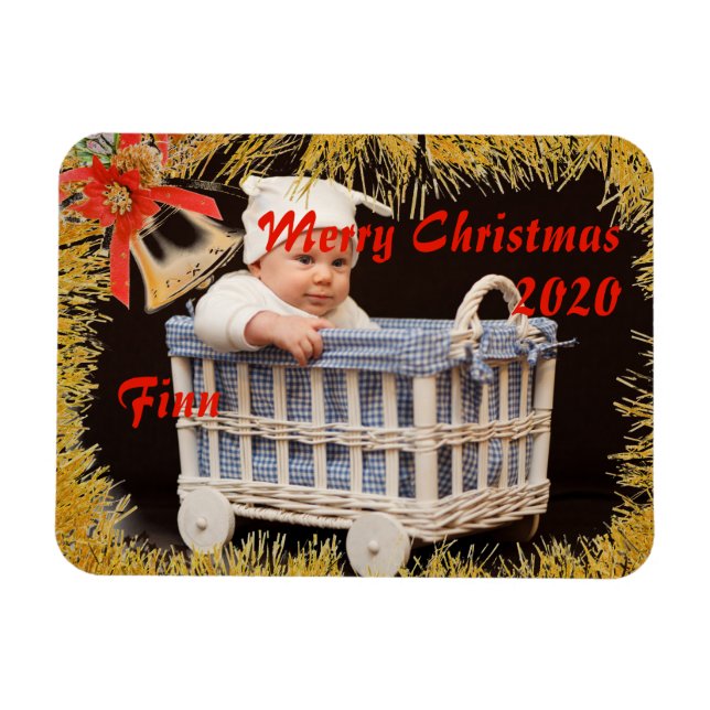 Ímã Feliz Natal Bebê/ Criança Personalizada Foto e Nom (Horizontal)