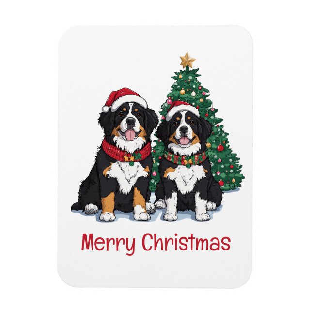 Ímã Feliz Natal Bernese Mountain Dogs (Vertical)